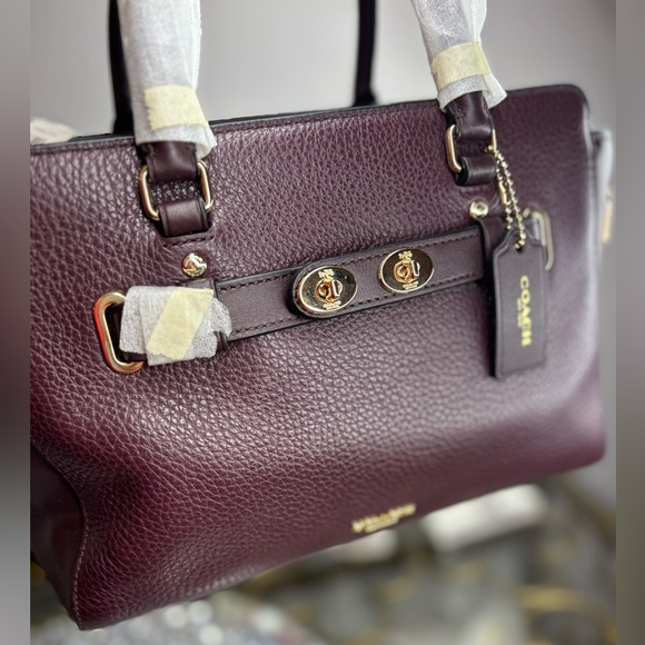 Coach Dark Purple Satchel with Gold Accents - Picture 3 of 15